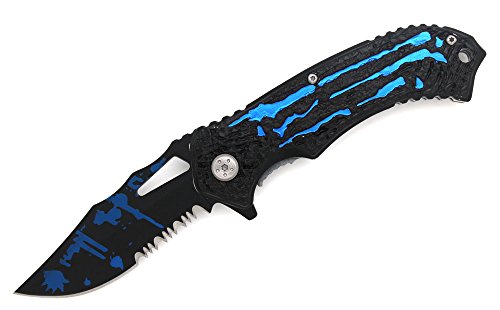 Snake Eye Tactical Assisted Fantasy Handle Design Knife Rescue Outdoors Tactical (BLUE)