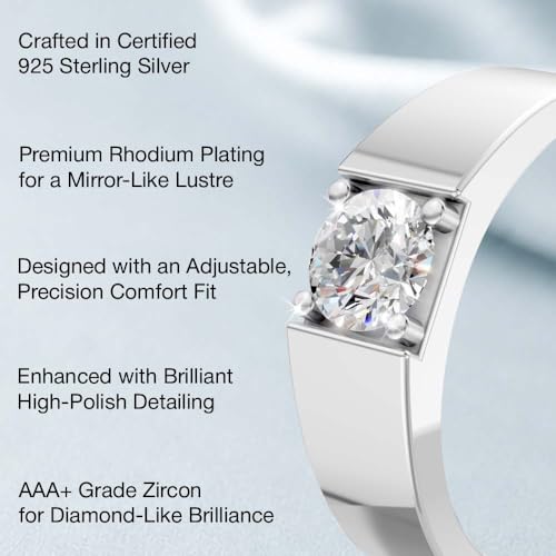 Image of Miss Highness 925 Pure Silver Solitaire Ring for Men and Boys | Classic Adjustable Design | Silver Jewellery With Authenticity Certificate | Gift for Husband Boyfriend | Daily Wear Ring