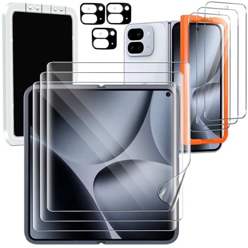 Milomdoi 9 in 1 Screen Protector for Google Pixel 10 Pro Fold 3 Inside Flexible Film + 3 Front Tempered Glass + 3 Camera Lens Protector Accessories with Installation Frame No bubbles