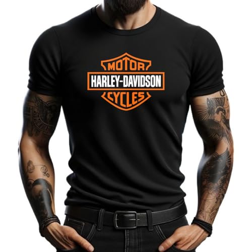 4people Schwarzes T-Shirt mit klassischem Harley-Logo – moderner und lässiger Stil für Herren, Schwarz , L