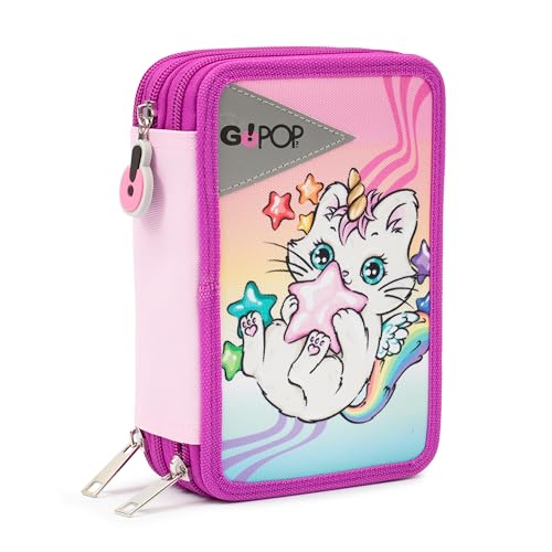 Trousse triple GO POP Meowcorn avec 3 compartiments et 36 feutres crayons inclus