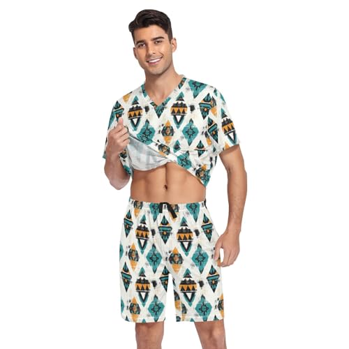 Navajo Aztec Print Men’s Pajama Sets 2 Piece Short Sleeve Sleepwear with Printed Design3