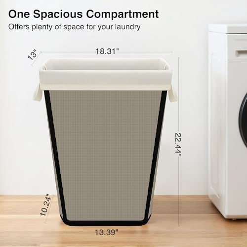 Image of STO STO 75L Laundry Hamper, Space Saving Freestanding Clothes Basket with Iron Frame, Dirty Clothes Storage Bin with Removable Washable Liner for Bedroom, Bathroom, Dorm, Closet, Apartment, Beige