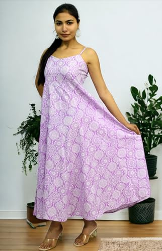 Image of JAIPUR HAND BLOCK Cotton Sleeveless Long Flared A Line Dress|Gown (S00063)