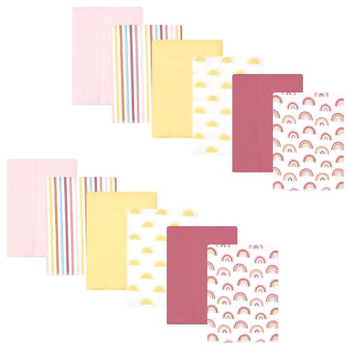 Image of Hudson Baby Unisex Baby Cotton Poly Flannel Burp Cloths Bundle, Sunshine and Rainbows, One Size