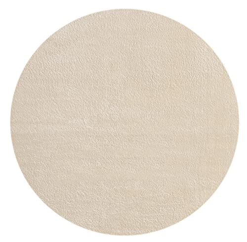 Mias Teppiche Mia´s Tapis Taos Tapis Moelleux à Poils Courts, Dessous antidérapant, Lavable à 30 degrés, Super Doux, Aspect Fourrure, Beige, 120 cm Rond