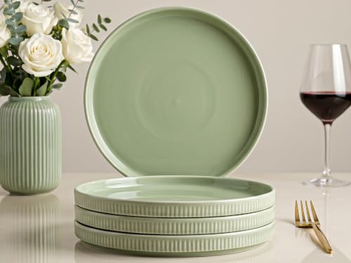 Image of Bodhi House 4-Piece Ribbed Porcelain Quarter Plate Set, 4 Quarter Plates, Chip Resistant, Lightweight, Microwave & Dishwasher Safe Crockery Set for Home, Dining & Gifting