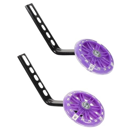 Ruedas de entrenamiento para bicicleta INOOMP con función de luz y silencio, juego de ruedas estabilizadoras moradas para seguridad y equilibrio