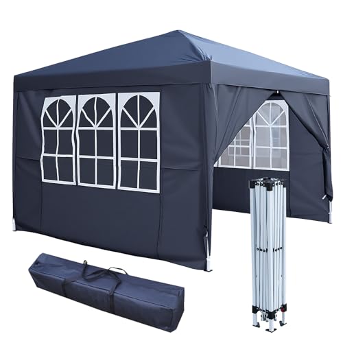 2.5x2.5m Pop Up Gazebo with 4 Removable Sidewalls Portable Outdoor Party Tent with Carry Bag All Weather Canopy for Camping Markets Garden Events (Grey)