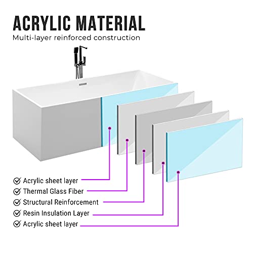 Vanity Art 59 X 30 Inch White Acrylic Freestanding Bathtub | Contemporary Design Soaking Tub With Pop-Up Drain Overflow Included, Upc Certified Va6813B-S #TOP2