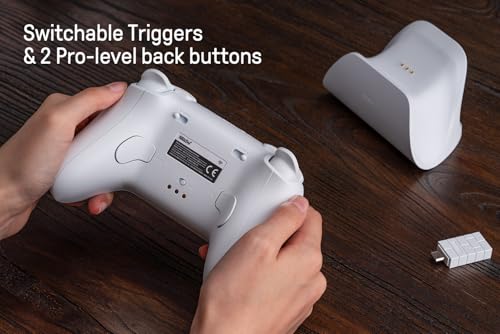 8Bitdo Ultimate 2 Wireless Gaming Controller with TMR Joysticks, Switchable Hall Effect/Tactile Triggers, Motion Control, 8Speed Wireless Tech, Charging Dock, RGB Fire Ring for PC & Android - Black