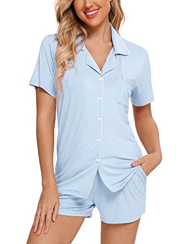 Image of Anjue Womens Pajamas Set Short Sleeve Button Down Soft Pj Sets S-XXL | V neck,Pyjamas,Modal,Wedding,Pijamas de mujer,Bridal party,,Viscose,Knit,Cute,Lounge,Lightweight,Nursing,Holidays