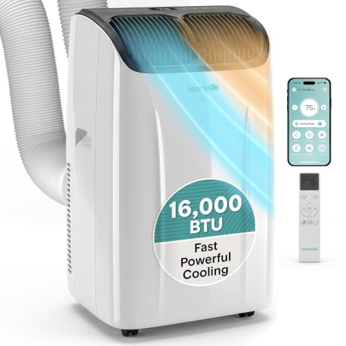 Image of SereneLife 16,000 BTU Smart Inverter Portable Air Conditioner | Dual Hose Portable AC Unit with Heat, Dehumidifier & Fan | Wi-Fi Enabled Compact Standing Air Conditioner with Window Kit