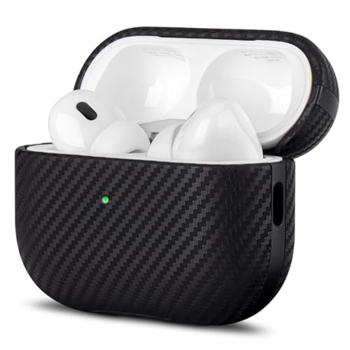 LOPIE Leather Case for AirPods Pro 2nd Generation - Handmade AirPods Pro 2 Case Cover - Made of Real Leather - Protective Hard Shell Cover - Carbon Fiber Style - Wireless Charging Compatible - Black