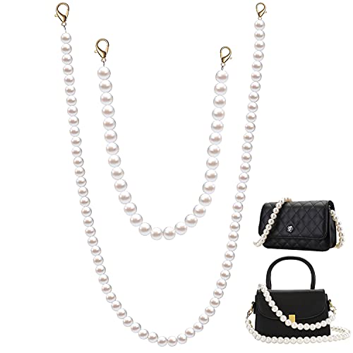 Jevon 2 Pieces Large Imitation Pearl Bead Handle Chain Short Handbag Purse Chain Replacement Bag Shoulder Strap Accessories with Golden Clasp for Bags Women
