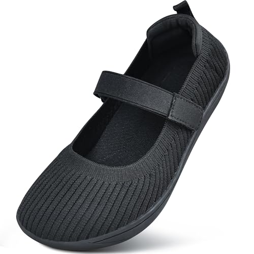 Women's Barefoot Mary Jane Flats - Wide Toe Box & Round Toe Knit Ballet Flat Shoes, Comfortable Dressy Casual Office Shoes