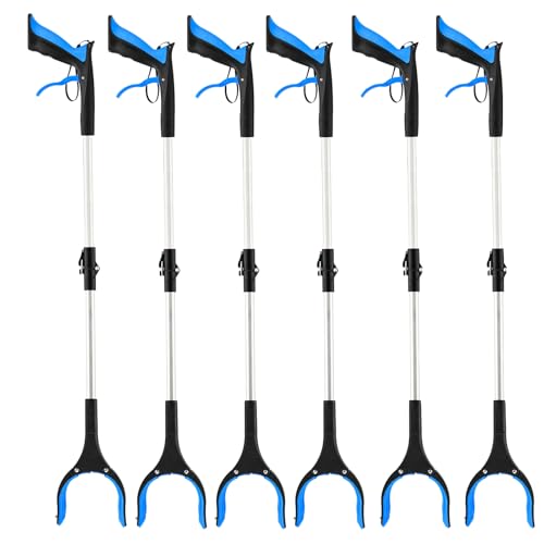 Image of 6-Pack 32inch Upgrade Foldable Grabber Reacher Tool, Reacher Grabber Pickup Tool with 4 inch Wide jaw and 360 Rotating Head,Grabbers for Seniors Outdoor & Indoor (Blue)