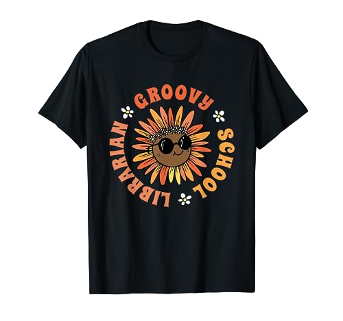 Groovy School Bibliotecario Girasol 60s & 70s Retro Camiseta