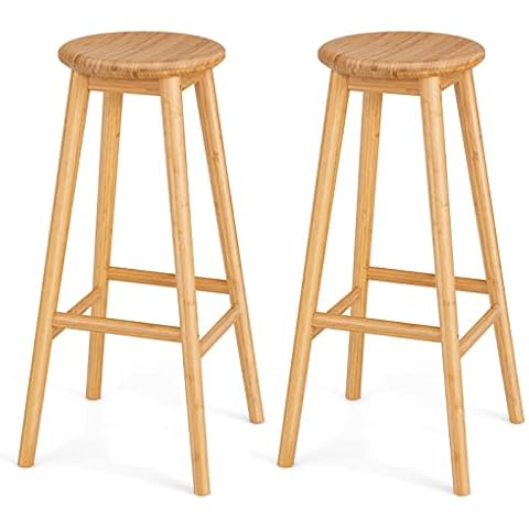 COSTWAY Bamboo Bar Stools Set of 2 Cover