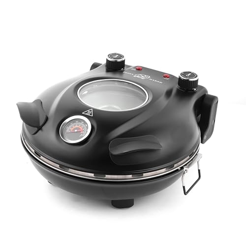 KLAIF Elektrischer Pizzaofen für die Arbeitsplatte mit 31 cm Keramikstein, zwei einstellbare Temperaturregler, 420 °C, 1200 Watt, Schwarz