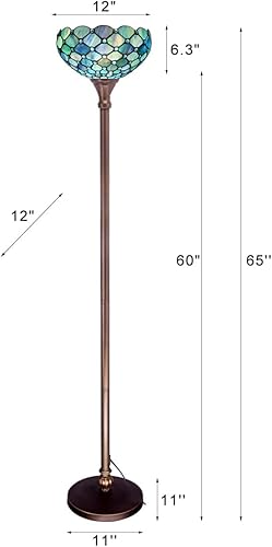 Miniatura 7 de Lámpara de pie Tiffany de vidrio manchado Torchiere 12X12X67 Pulgadas Luz de esquina antigua (Perla Azul Mar)