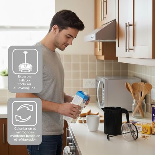 Miniatura 4 de Snips, Cremix Espumador De Leche Manual 0,50 Lt, Batidora Leche Cappuccino, Batidora Espuma Manual, Color Negro, 10 X 14,50 X 15,30 Cm, Made In Italy, 0 Bpa E Phthalate