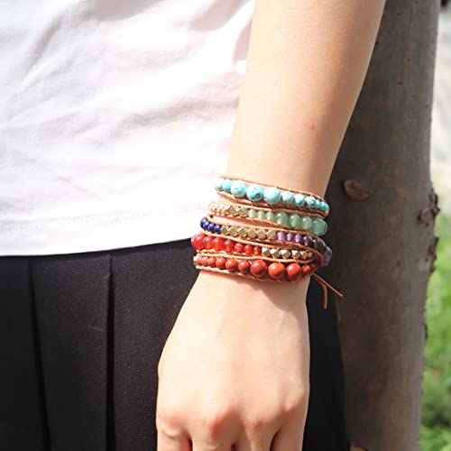 Ygline Boho Handmade Wrap Leather Tube Crystal Stone Bracelet For Women (5 Wrap-Chakra) #TOP3