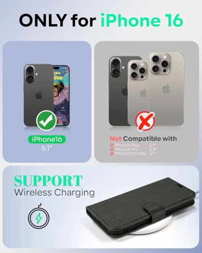 OCASE for iPhone 16 Case, PU Leather Wallet, Magnetic Flip Folio Cover with RFID Blocking, Card Holders, Shockproof TPU - Image 2