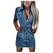 YANFANG Vestido de Manga Corta con Cuello en V Informal con Cremallera de Talla Grande para Mujer Vestido de Mezclilla de imitación de Mezclilla,Vestido Retro de Todo fósforo,Blue,XXL