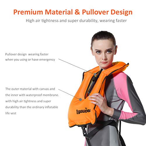 Lyuwpes Snorkel Vest Inflatable Adult Snorkeling Jackets Free Diving Swimming Safety Load Up to 220 Ibs Orange - Thumbnail 3