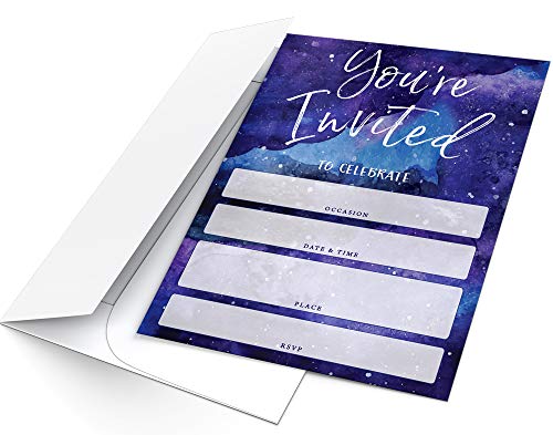 Printed Party Kids Birthday, Outer Space Galaxy, 25 Invitations And Envelopes #TOP3