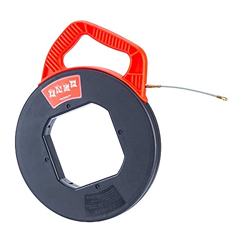 Ninja Fish Tape 100Ft Polyester 3 Core Braid Pulling Fish Tape With Changeable Leader Tip In Red Winding Case, Dia 6.0Mm #TOP2