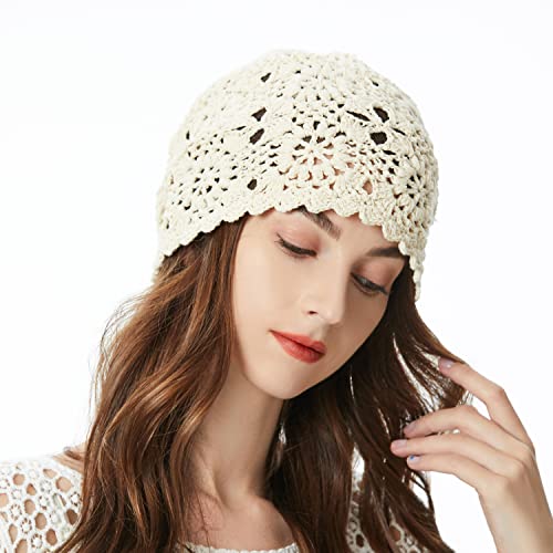 ZLYC Women Cotton Crochet Slouchy Beanie Hat Handmade Knit Summer Skull Cap