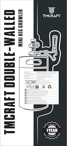 TMCRAFT 128OZ Doppelwandiger Mini-Keg Growler, Druckgeregeltes Heim-Bier-Dispensersystem mit abnehmbarem Zapfhahn und Regler, hält Frische und Kohlenstoffierung für Craft Beer Draft/Homebrew