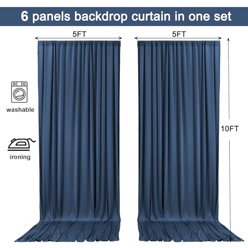 Image of 30x10ft Navy Blue Backdrop Curtain for Wedding Parties Wrinkle Free Fabric Navy Blue Drapes Backdrop Decoration for Baby Shower Birthday Photography Decoration 6 Panels, 5ft x 10ft