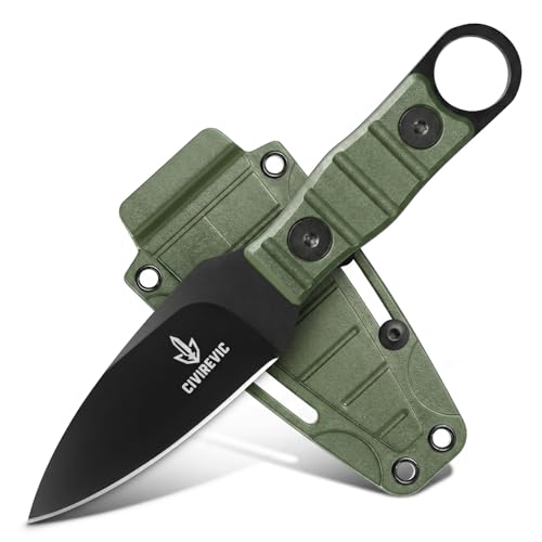 CIVIREVIC Compact Boot Knife with Full Tang Black Blade