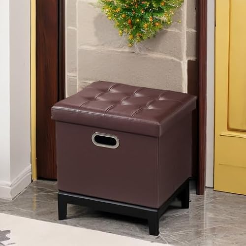 image for Bsketa Storage Ottoman Foot Rest Stool, Small Leather Storage Ottomans