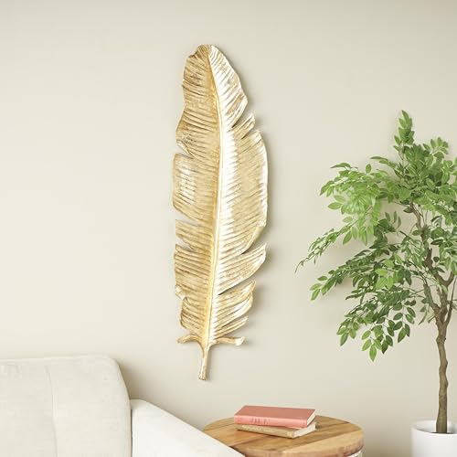 Deco 79 Polystone Bird Home Wall Decor Large Metallic Feather Wall Sculpture, Wall Art 14" x 3" x 47", Gold - Image 4