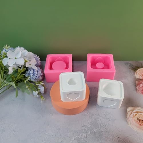 Moule silicone carré bougeoir cœur décor table - 7