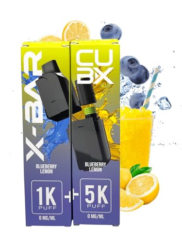 CUBX- double pod remplissable (batterie non incluse) sans nicotine ni tabac, Vente interdite aux personnes âgées de moins de18 ans (saveur : Myrtille Citron)