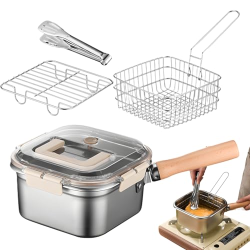 Juego de sartenes, freidora portátil de pescado profundo con estante de goteo de aceite, utensilios de cocina multifunción para exteriores, para camping, picnic, jardín, barbacoa, reuniones de amigos