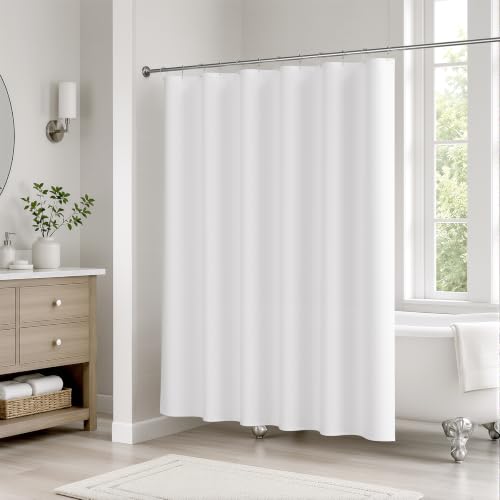 Image of Bathway White Shower Curtain Liner Fabric 72x72 Inches Waterproof Shower Curtain Liner Washable Shower Liner with 3 Magnets and 12 Rustproof Metal Grommets, Cloth Shower Liner for Bathroom