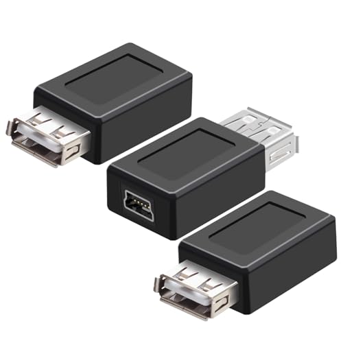 3-Pack USB 2.0 A Female to Mini B 5-Pin Female Adapter Converter - USB 2.0 Port Extender for Printers, Cameras & External Hard Drives