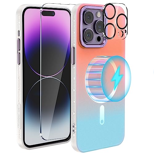 Coque MagSafe iPhone 14 Pro Max 3 en 1 avec protection écran et objectif irisée