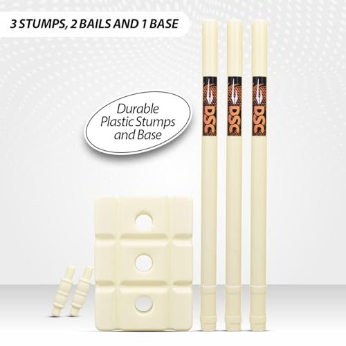 Image of DSC Plastic Cricket Stump Set with 3 Stumps, 2 Bails and 1 Base | Size: Mens | Color: White