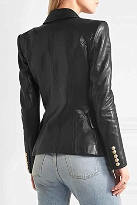 FIT WEAR WOMEN’S KIM KARDASHIAN BLACK REAL LEATHER BLAZER COAT JACKET - Image 2