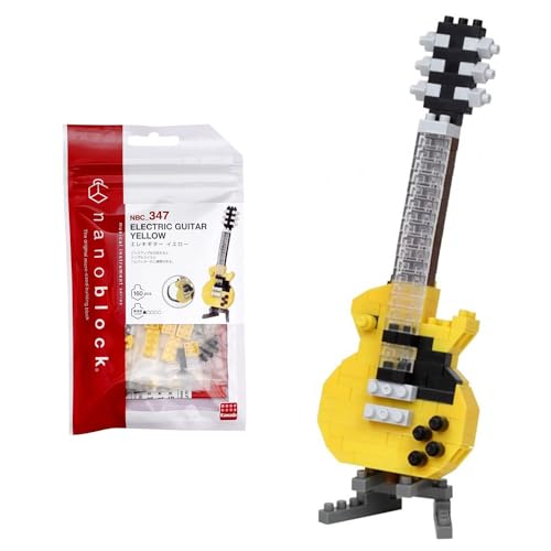 nanoblock Bandai Yellow Electric Guitar Mini Brick Figure Building Set Building Kit Musical Instruments Pixel Guitar Figure Building Kit NBC347