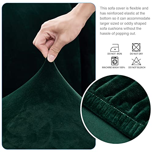Foreate Stretch Velvet Couch Cushion Covers Non-Slip Sofa Slipcovers For Oversized Chair Cushions, Furniture Protector For Sofa Seat,Dark Green, 2 Pcs #TOP4