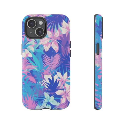 Coque rigide iPhone 15 motif floral tropical violet rigide anti rayures