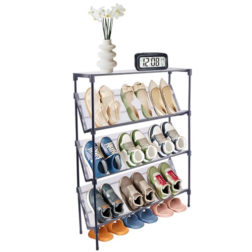 NAHUAA Zapatero Estrecho de 4 Niveles para 12 Pares, 17 cm de Ancho, Ahorra Espacio, Zapatero Exterior Organizador Zapatos, 64x17x84 cm, Negro